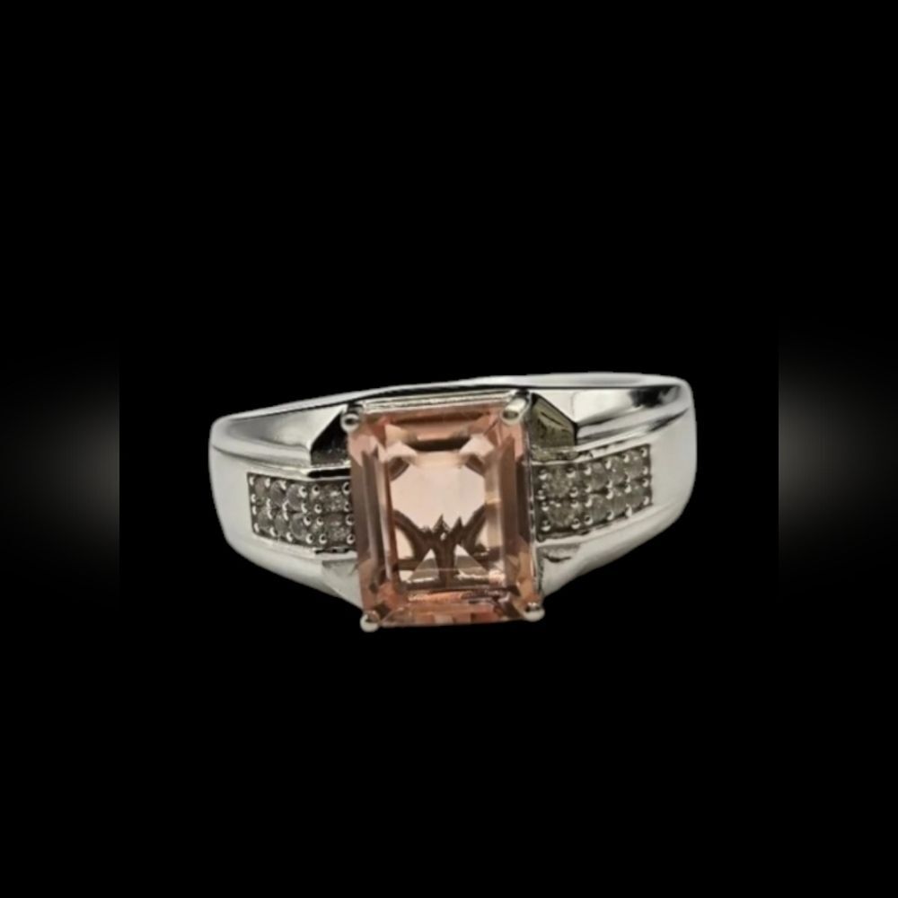 Morganique Quartz (Triplet) and White Zircon  Ring in Rhodium Over 925 4.00 ctw